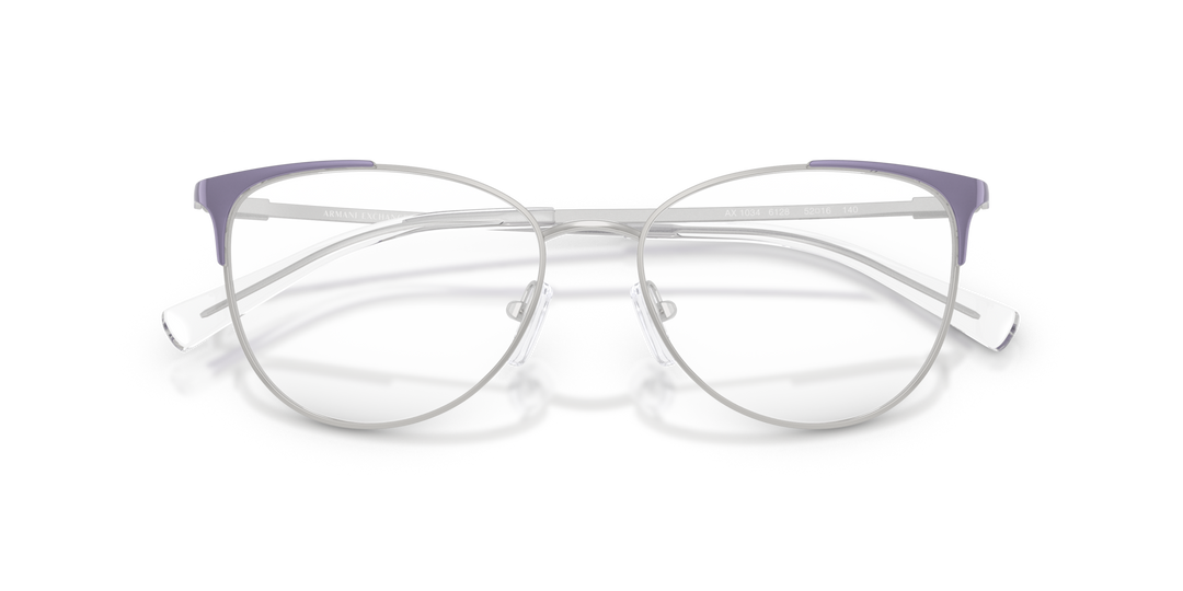 ARMANI EXCHANGE AX1034 6128 Violeta metálico brillante, vista frontal con varillas plegadas 