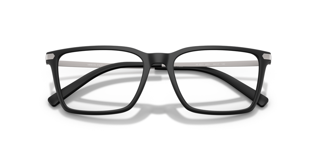 ARMANI EXCHANGE AX3077 8001 Negro Mate, vista frontal con varillas plegadas 