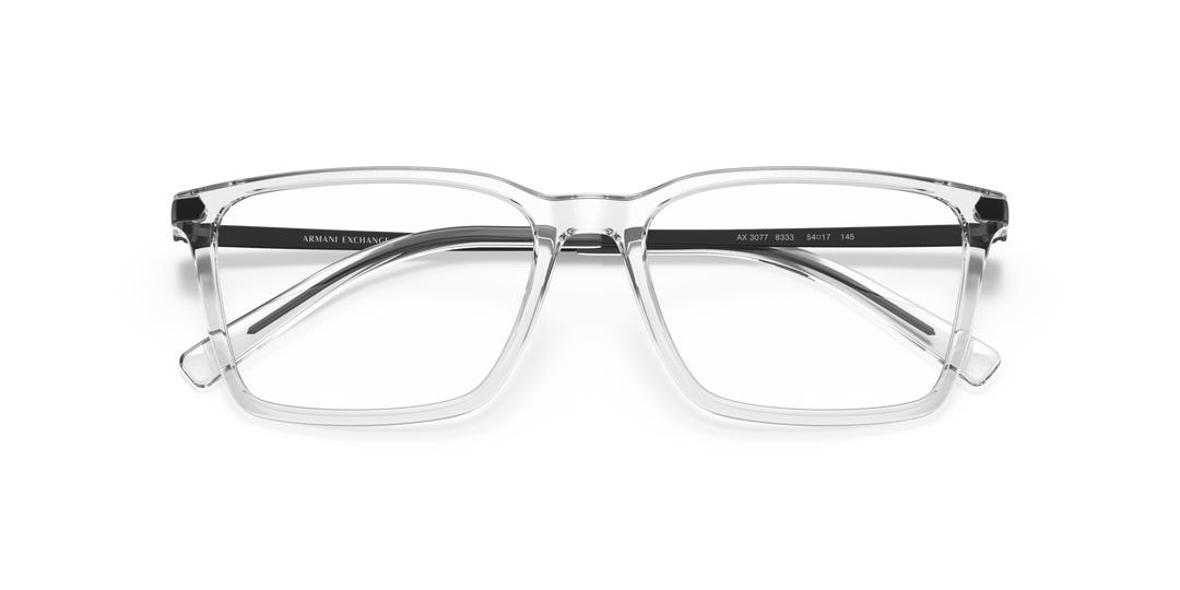 ARMANI EXCHANGE AX3077 8333 Cristal, vista frontal con varillas plegadas 