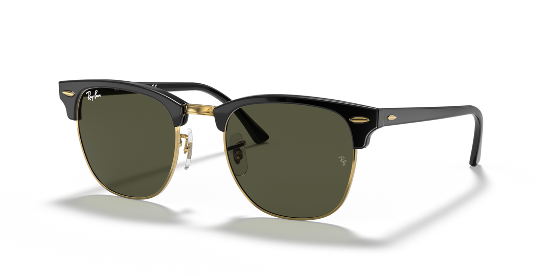 RAY-BAN RB3016 CLUBMASTER W0365 Negro sobre Dorado, vista tres cuartos 