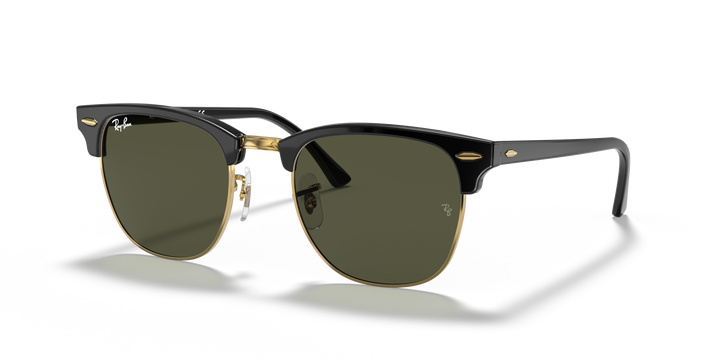 RAY-BAN RB3016 CLUBMASTER W0365 Negro sobre Dorado, vista tres cuartos 