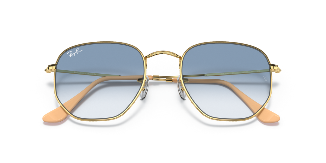 RAY-BAN RB3548 HEXAGONAL 001/3F Oro arista, vista frontal con varillas plegadas 