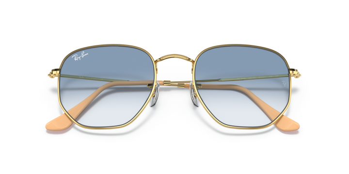 RAY-BAN RB3548 HEXAGONAL 001/3F Oro arista, vista frontal con varillas plegadas 