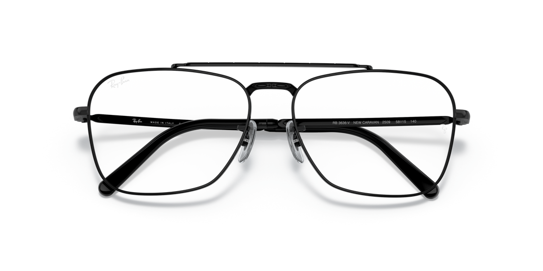 RAY-BAN RX3636V 2509 Negro, vista frontal con varillas plegadas 