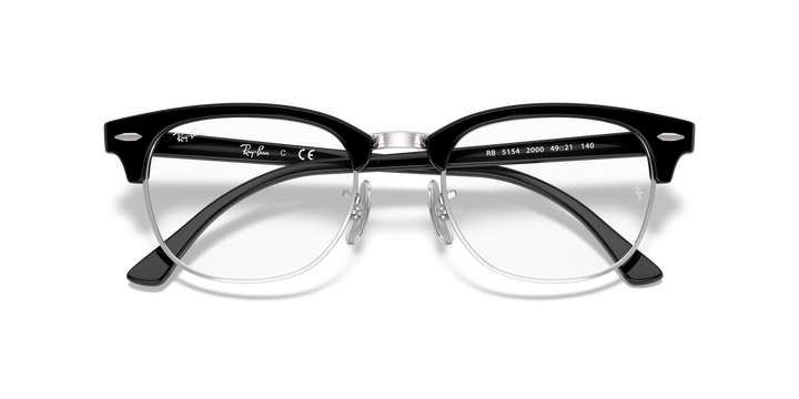 RAY-BAN RX5154 CLUBMASTER 2000 Negro sobre Plateado, vista frontal con varillas plegadas 