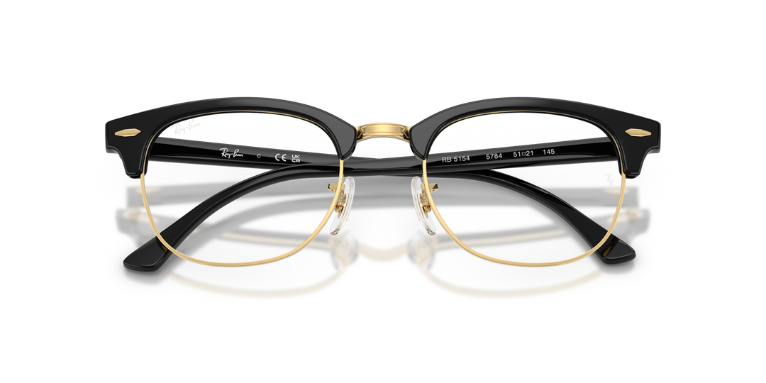 RAY-BAN RX5154 CLUBMASTER 5784 Negro y Dorado, vista frontal con varillas plegadas 