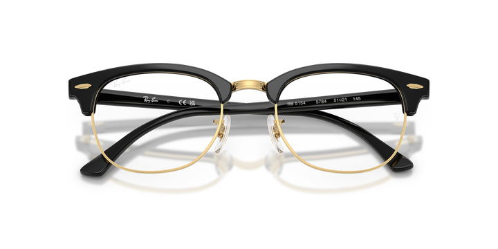 RAY-BAN RX5154 CLUBMASTER 5784 Negro y Dorado, vista frontal con varillas plegadas 