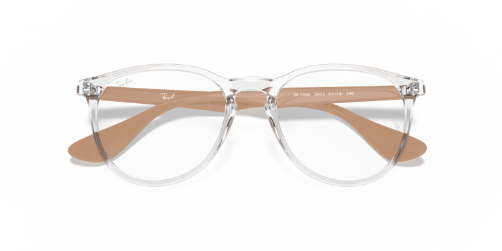 RAY-BAN RX7046 ERIKA 5953 Traslúcido, vista frontal con varillas plegadas 