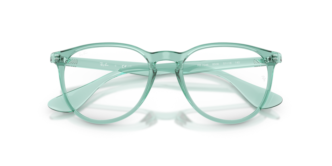 RAY-BAN RX7046 ERIKA 8508 Verde Traslúcido, vista frontal con varillas plegadas 
