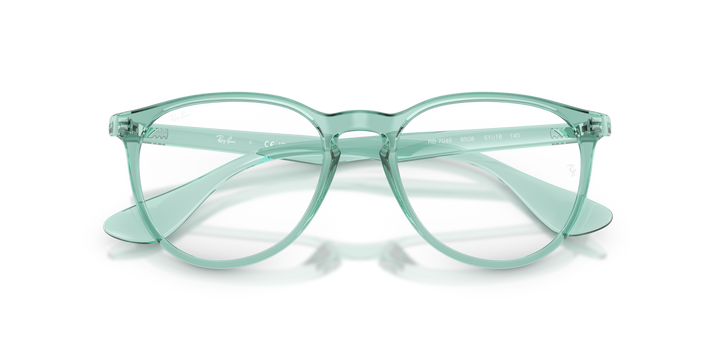 RAY-BAN RX7046 ERIKA 8508 Verde Traslúcido, vista frontal con varillas plegadas 