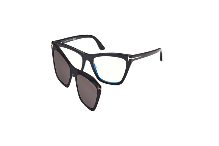 TOM FORD FT5971-B — color 001, medida 54 — tres cuartos con clip montado 