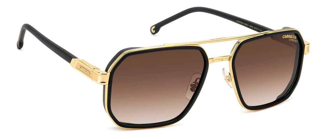 Carrera 1069/S negro mate y dorado, ángulo alternativo de tres cuartos 