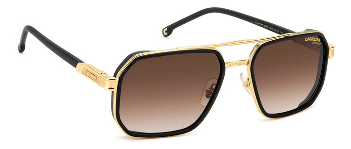 Carrera 1069/S negro mate y dorado, ángulo alternativo de tres cuartos 