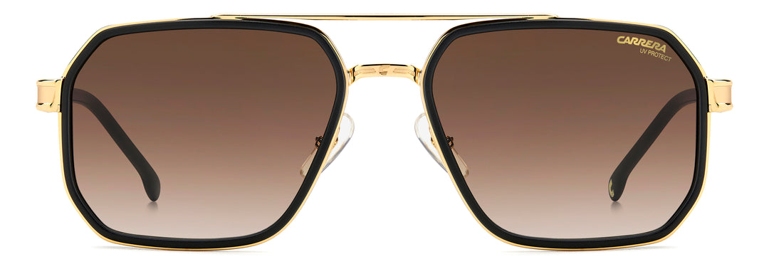 Carrera 1069/S negro mate y dorado, vista frontal con varillas abiertas 