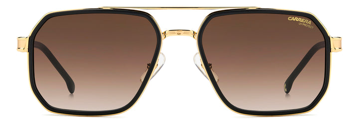 Carrera 1069/S negro mate y dorado, vista frontal con varillas abiertas 