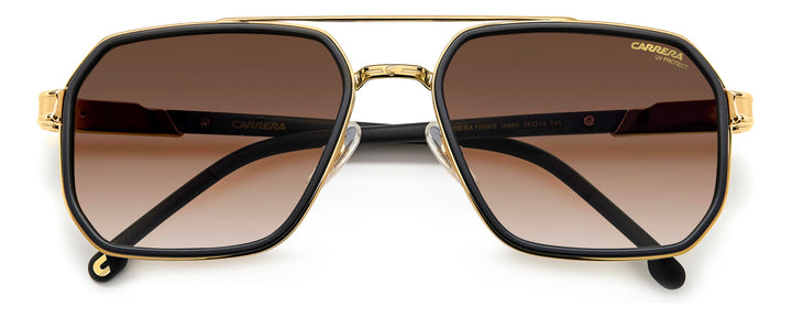Carrera 1069/S negro mate y dorado, vista frontal con varillas plegadas 