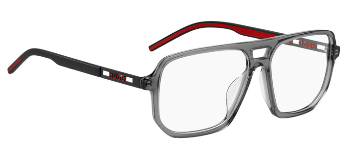 HUGO HG 1415/G gris con detalles rojos, ángulo alternativo de tres cuartos 