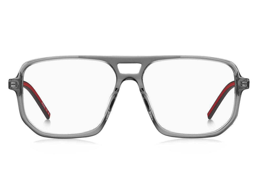 HUGO HG 1415/G gris con detalles rojos, vista frontal con varillas abiertas 