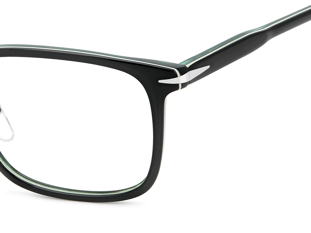 DAVID BECKHAM DB 1211/G negro y verde veteado, detalle del logotipo y la bisagra 