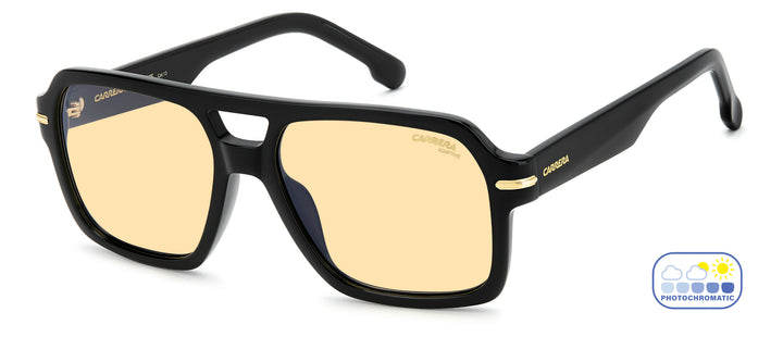 CARRERA 377/S negro, vista principal de tres cuartos con lentes en estado claro 