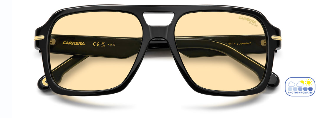 CARRERA 377/S negro, vista frontal con varillas plegadas 