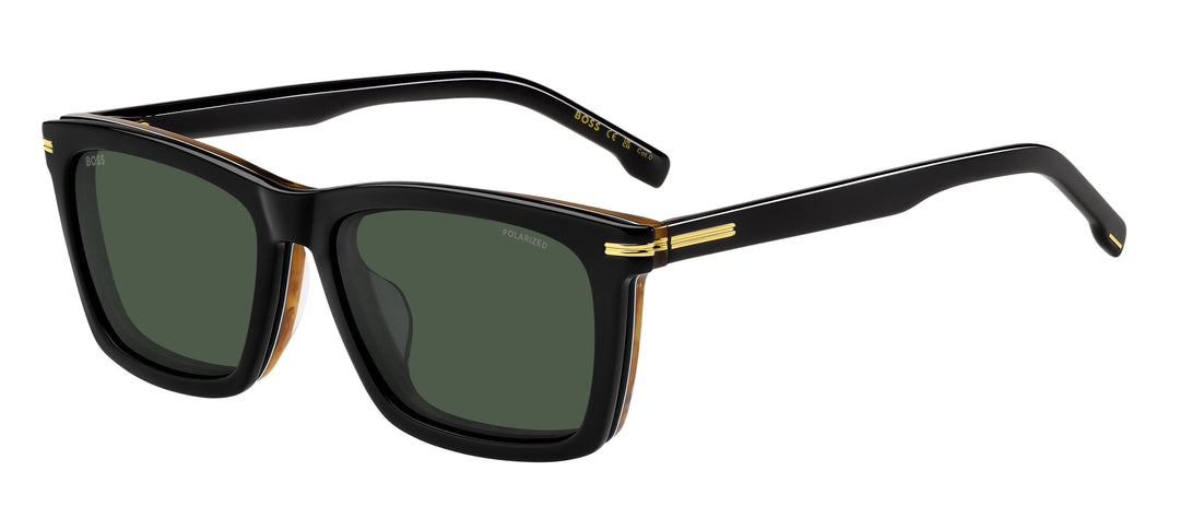 BOSS 1726/G/CS negro y café, vista de tres cuartos con clip solar montado 