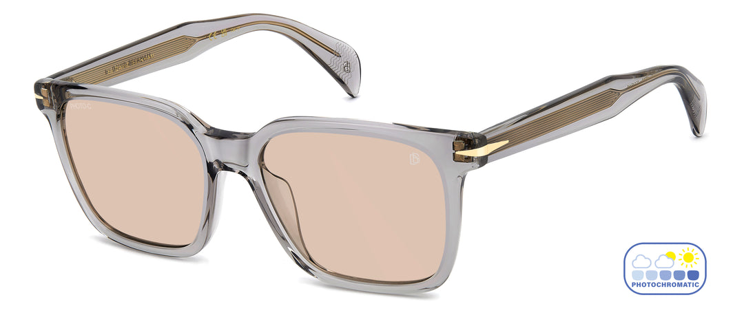 DAVID BECKHAM DB 1199/G/S gris, vista principal de tres cuartos con lentes en estado claro 