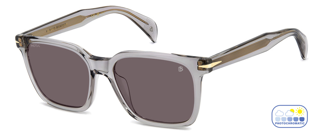 DAVID BECKHAM DB 1199/G/S gris, vista de tres cuartos con lentes en estado oscuro 