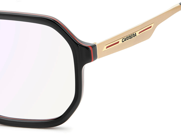 CARRERA VICTORY C 23 negro y dorado, detalle del logotipo y la bisagra 