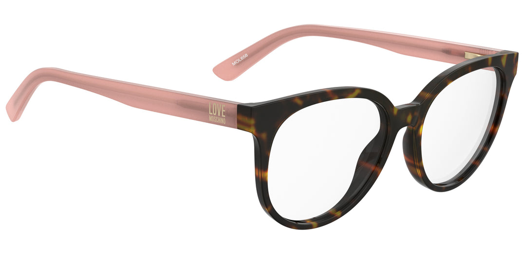 LOVE MOSCHINO MOL658 havana y rosa, ángulo alternativo de tres cuartos 