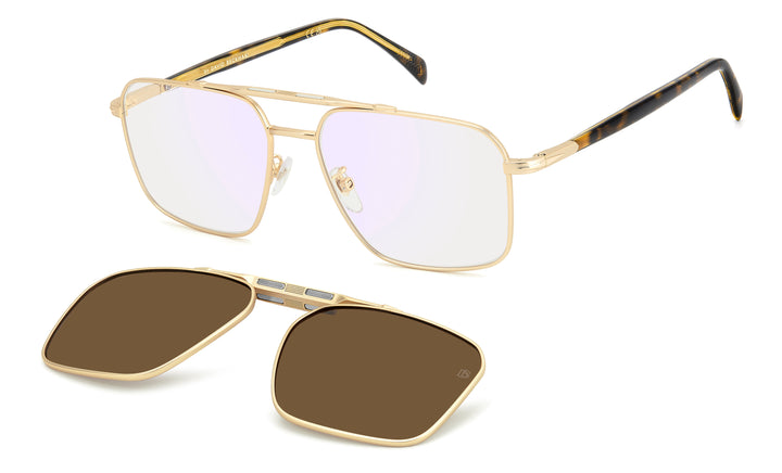 DAVID BECKHAM DB 1187/G/C dorado mate y havana, vista principal de tres cuartos con clip separado 