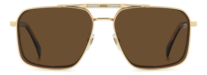 DAVID BECKHAM DB 1187/G/C dorado mate y havana, vista frontal con clip colocado 
