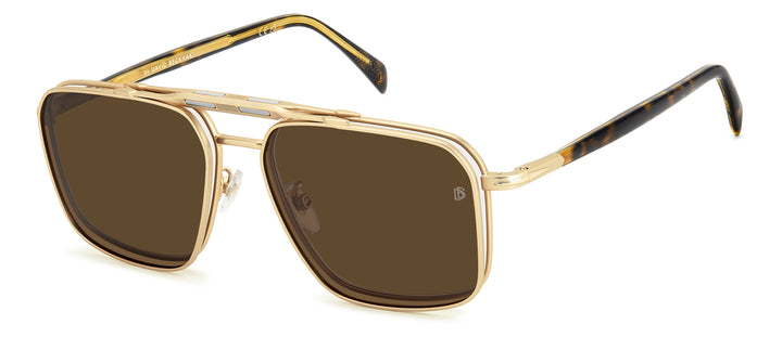 DAVID BECKHAM DB 1187/G/C dorado mate y havana, vista de tres cuartos con clip colocado 