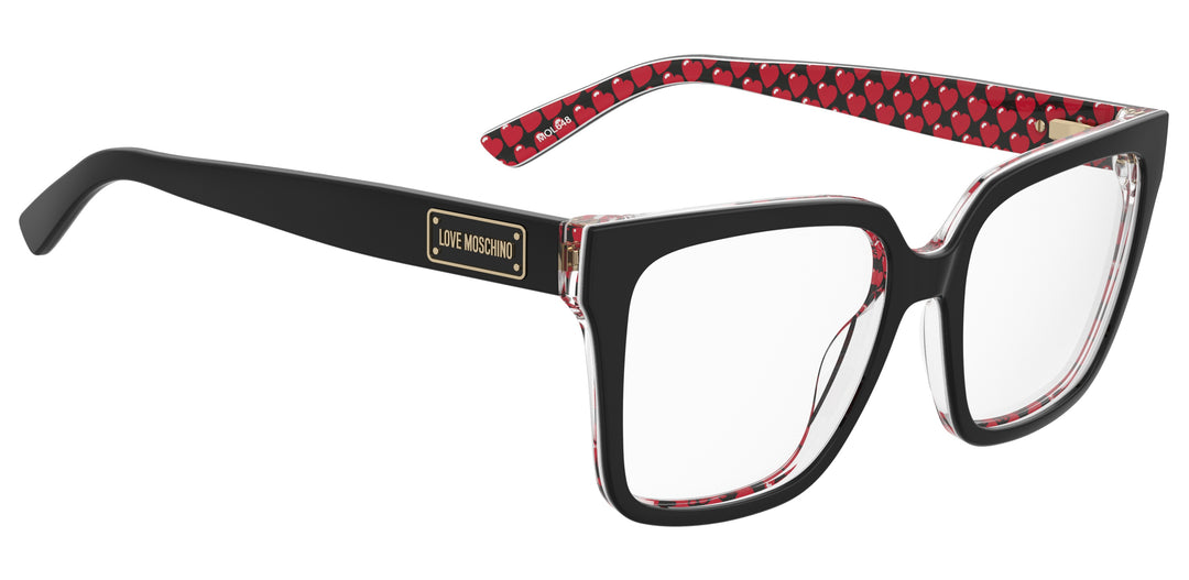 LOVE MOSCHINO MOL648 negro con estampado rojo, ángulo alternativo de tres cuartos 