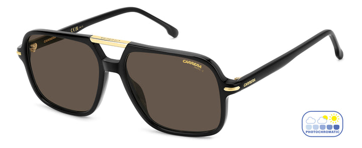CARRERA 350/S negro y amarillo, vista de tres cuartos con lentes en estado oscuro 