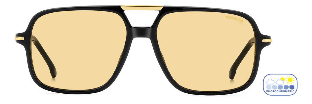 CARRERA 350/S negro y amarillo, vista frontal con varillas abiertas 