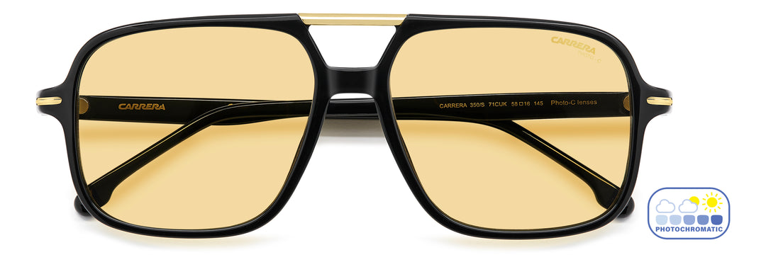 CARRERA 350/S negro y amarillo, vista frontal con varillas plegadas 