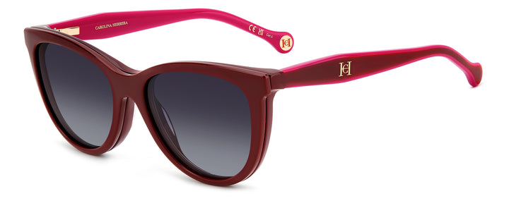 CAROLINA HERRERA HER 0259/CS burdeos, vista de tres cuartos con clip solar montado 