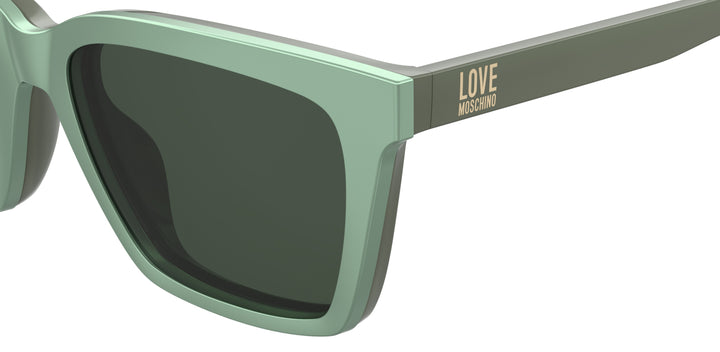 LOVE MOSCHINO MOL661/C verde, detalle del logotipo y la bisagra 