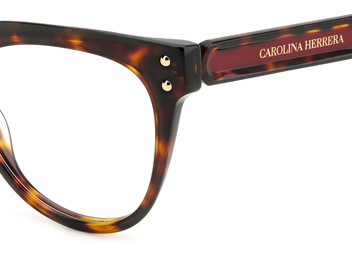 CAROLINA HERRERA HER 0224 havana y rojo, detalle del logotipo y la bisagra 