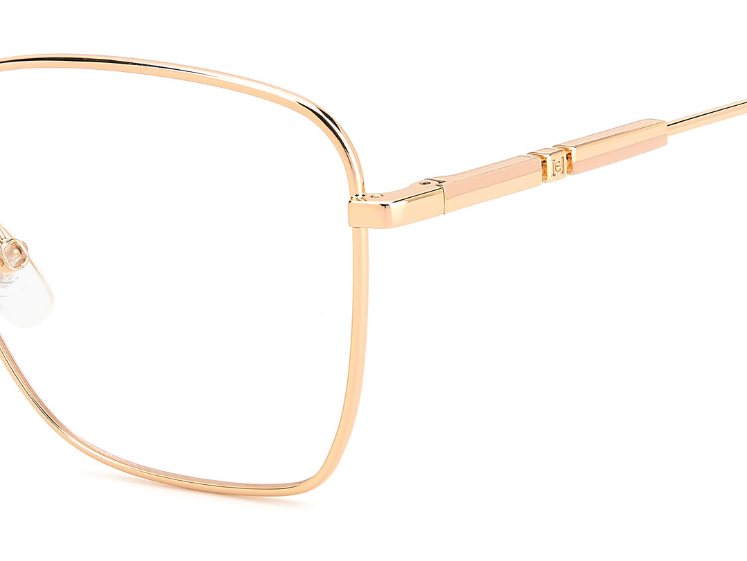 CAROLINA HERRERA HE0162 dorado cobrizo, detalle del logotipo y la bisagra 