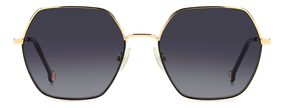 CAROLINA HERRERA HE0183/S dorado y negro, vista frontal con varillas abiertas 