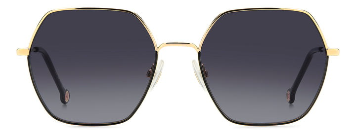 CAROLINA HERRERA HE0183/S dorado y negro, vista frontal con varillas abiertas 