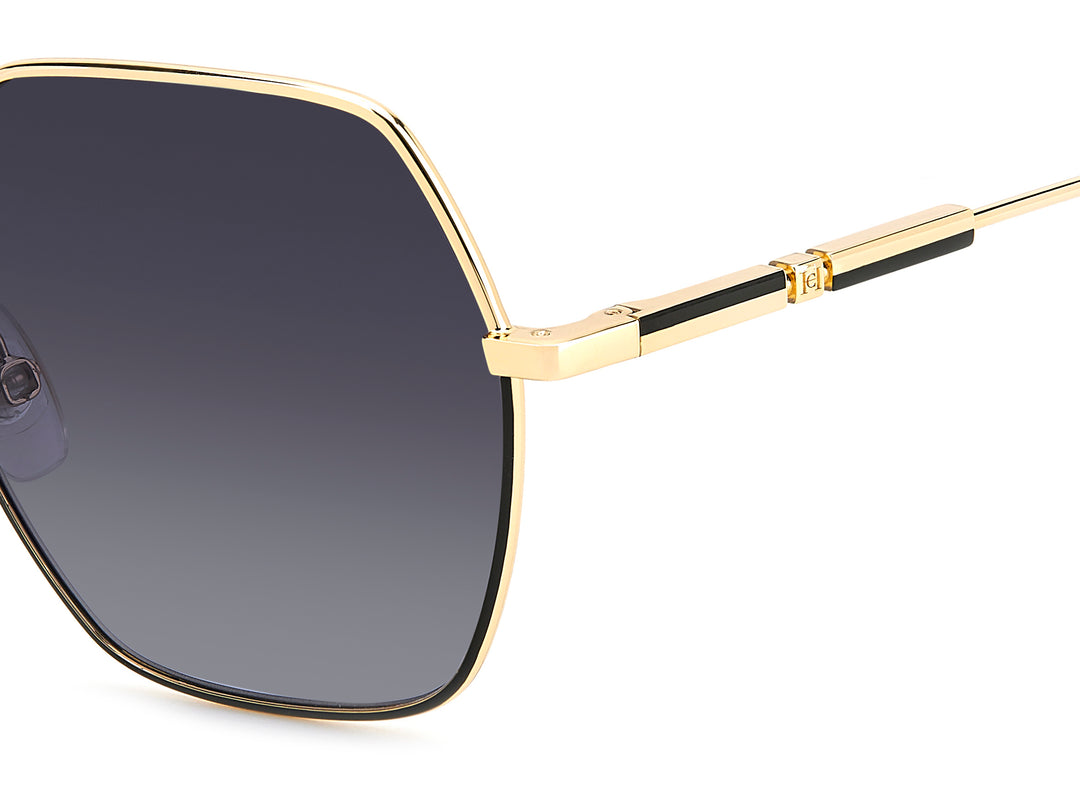 CAROLINA HERRERA HE0183/S dorado y negro, detalle del logotipo y la bisagra 