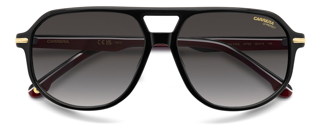 CARRERA 375/S negro y rojo, vista frontal con varillas plegadas 