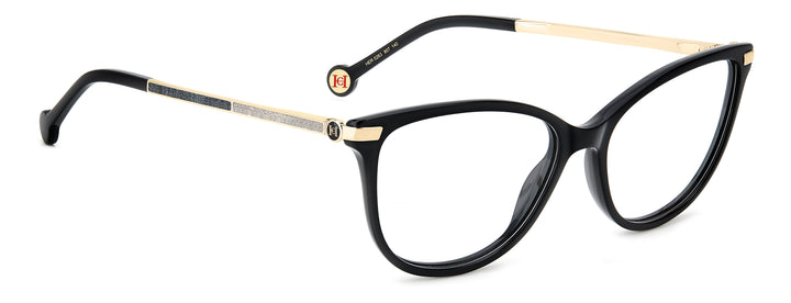 CAROLINA HERRERA HE0263 negro y dorado, ángulo alternativo de tres cuartos 