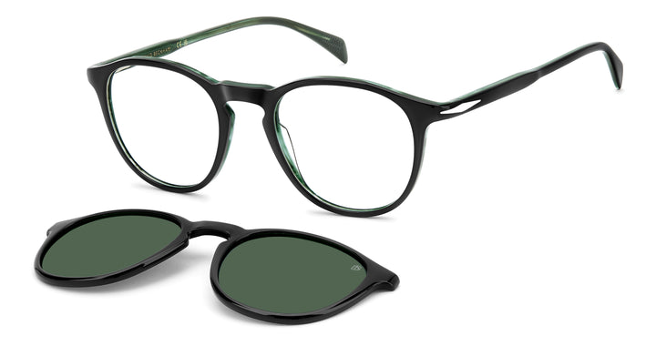 DAVID BECKHAM DB 1018/C negro y verde veteado, vista principal de tres cuartos con clip separado 