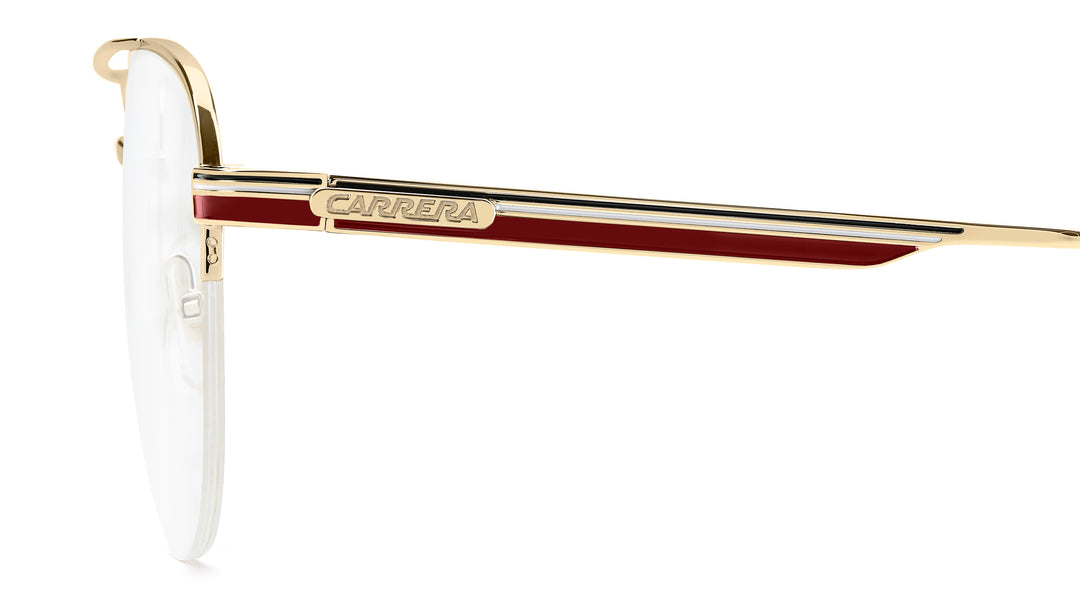 CARRERA 385 dorado con detalles rojos, detalle lateral de la varilla 