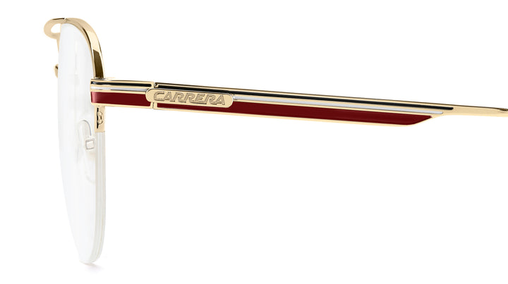CARRERA 385 dorado con detalles rojos, detalle lateral de la varilla 
