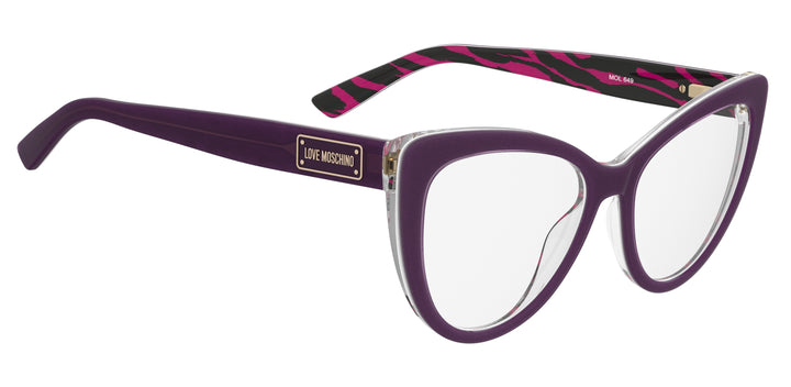LOVE MOSCHINO MOL649 fucsia con varillas estampadas, ángulo alternativo de tres cuartos 